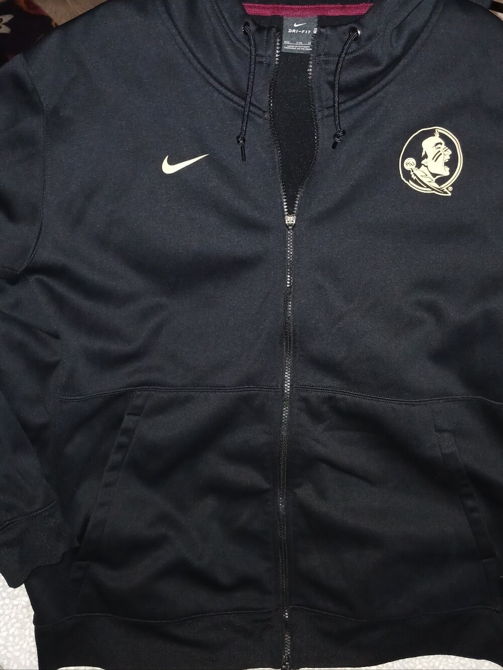 Nike Black Full-Zip Jacket with Gold Team Logos Hood and Pockets